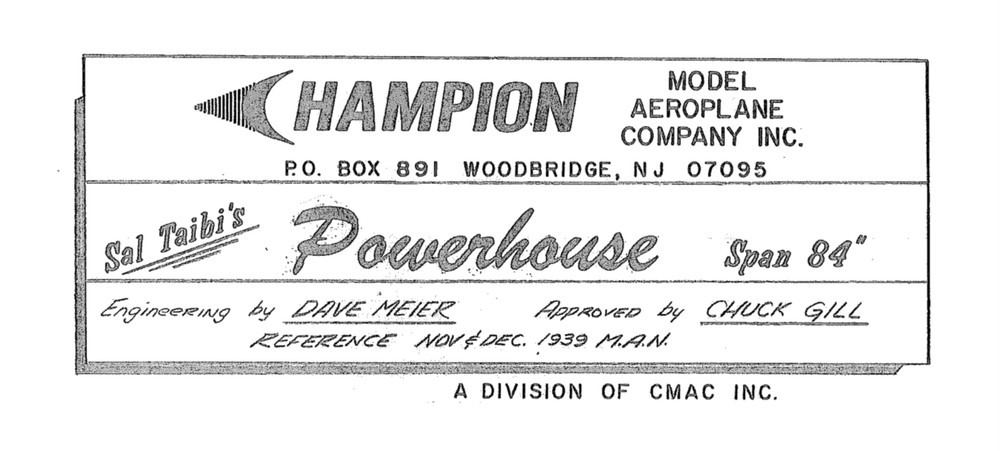 POWERHOUSE PLAN + CONSTRUCTION ARTICLES for Taibi's 84" OT FF/RC Model Airplane