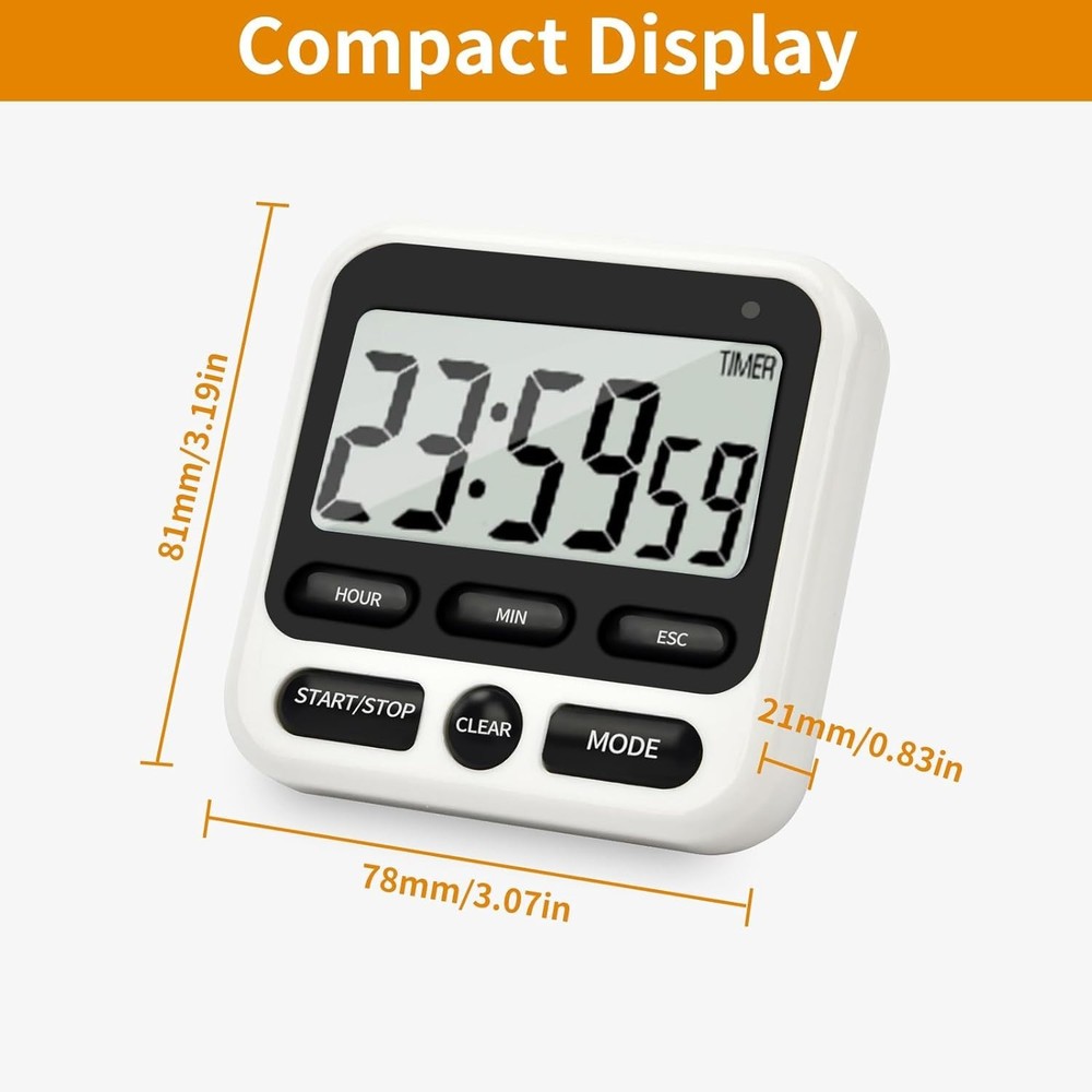 Digital Kitchen Timer 24 Hour Clock and Alarm Function with Silent or Alarm Manu