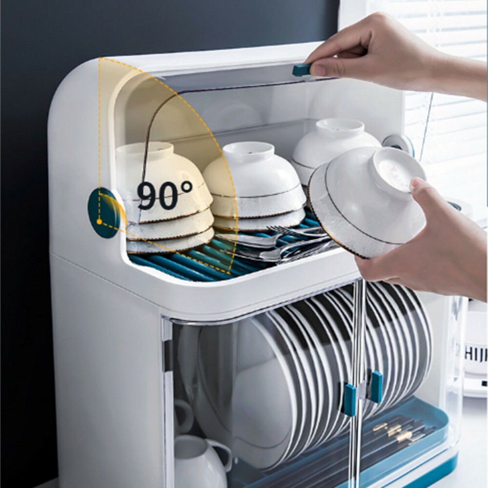 Organizer Storage Cup Holder Kitchen 2-Tier Dish Drying Rack With Lid Cover Set