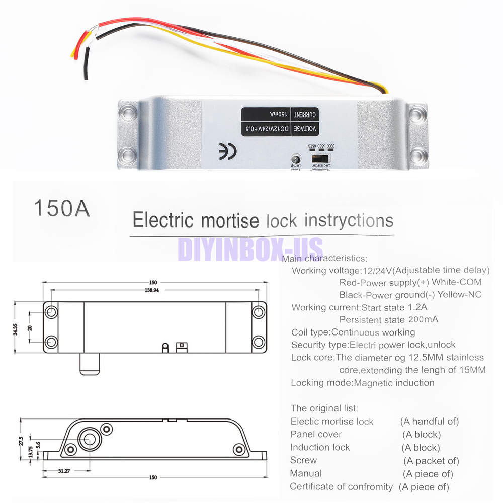 Electric Drop Bolt Lock Security System Fail-Safe Control Easy To Install DC12V