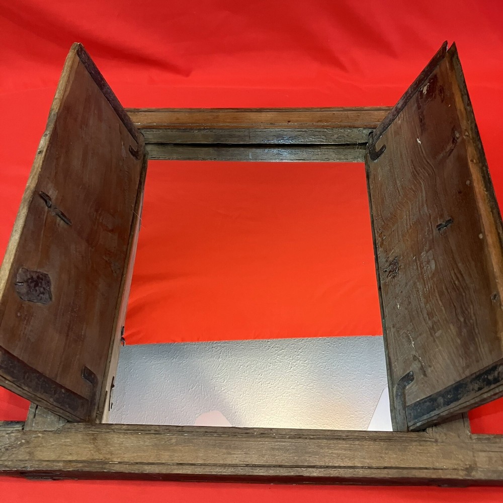 Antique Wooden Wall Decor Mirror / Window Panel / Framed Hand Primitive Crafted