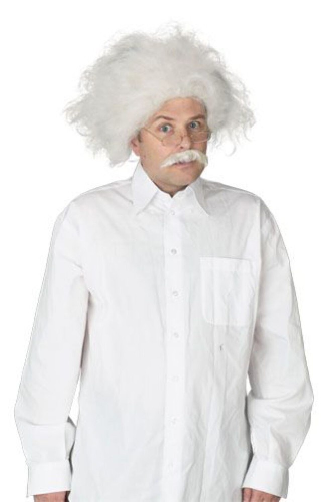 Mad Scientist White Wig with Mustache Einstein