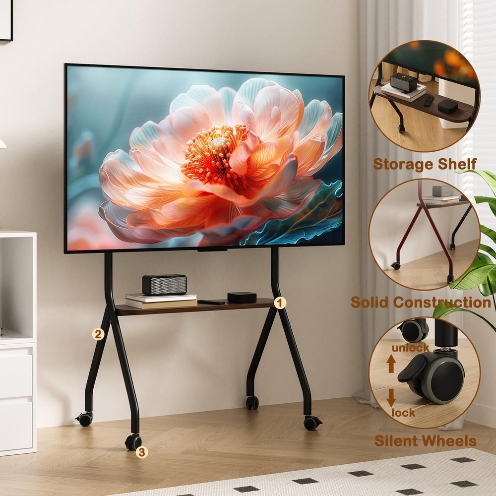 Rolling TV Stand for 49-75 Inch LCD LED OLED Flat/Curved Panel Screen TVs, Mo...