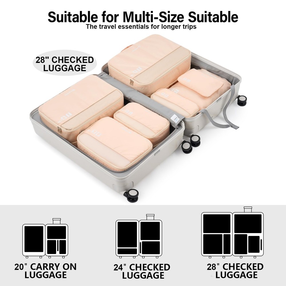 7 Set Compression Packing Cubes for Travel, Expandable Large Packing Cubes fo...