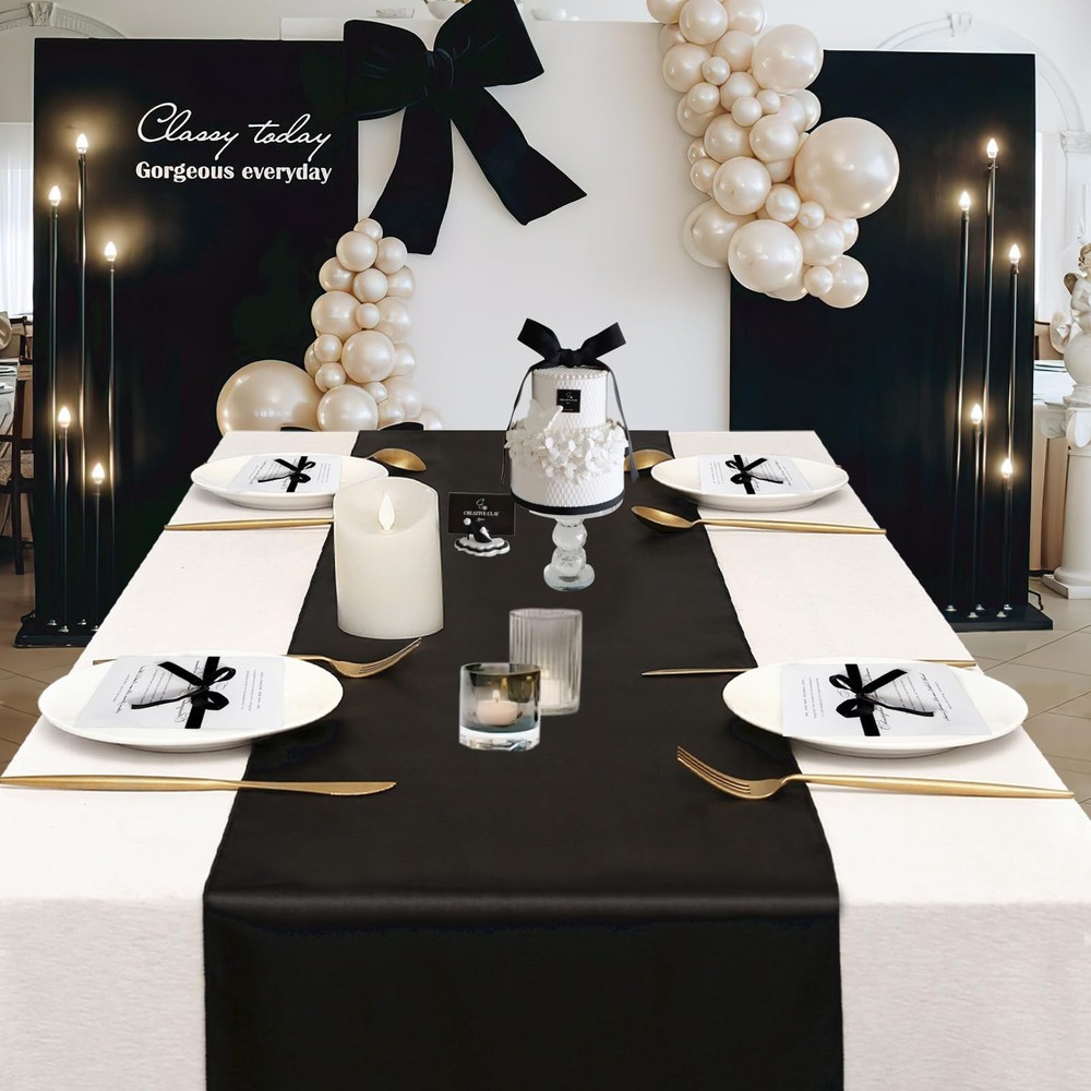 Black Table Runner Satin Table Runners Halloween Tabletop Silk Smooth Fabric ...