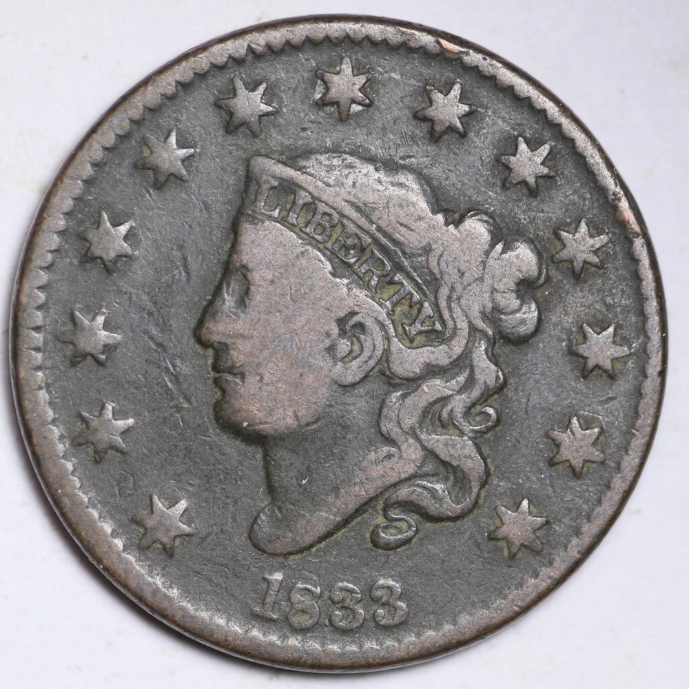 1833 Coronet Head Large Cent CHOICE FINE FREE SHIPPING E183 T