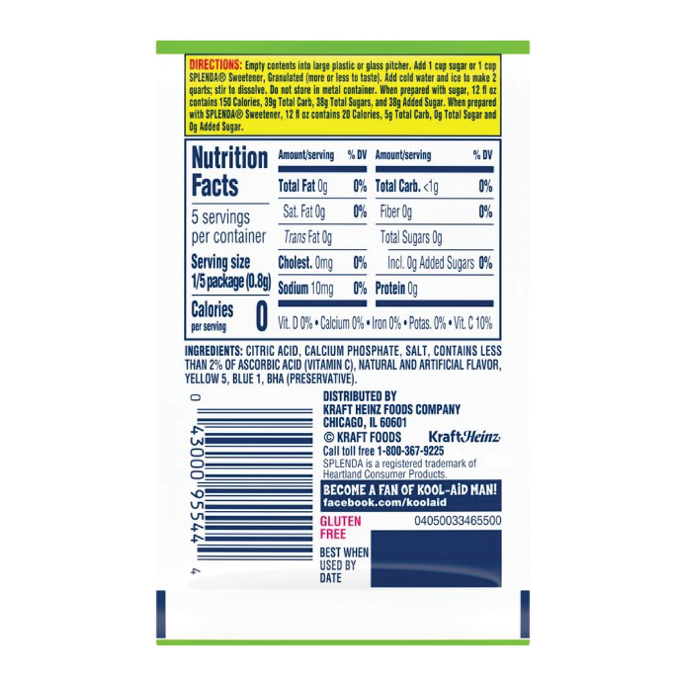 Full Box 48x Packets Kool-Aid Lemon Lime Soft Drink Mix | Caffeine Free |