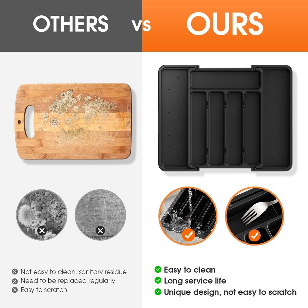 SpaceHacks Silverware Organizer，Adjustable & Expandable Utensil Medium, Black