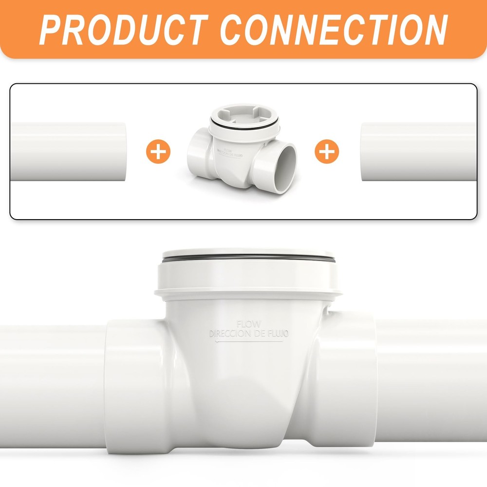 GASHER 4" PVC Backflow Preventer Valve, Sewer Check Back Flow 3 Inch, White