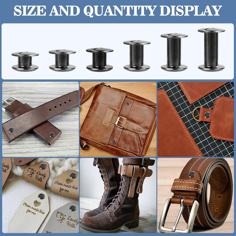 122 Pack Snap Button Kit, 6 Sizes Chicago Screws Leather Assorted Kit, for DIY L