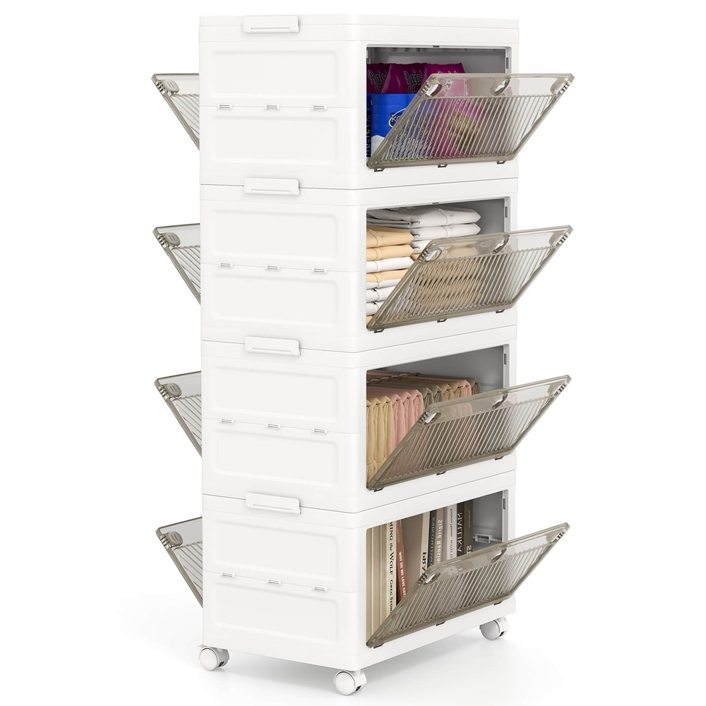 4-Tier Stackable Storage Bins 44-gal Collapsible Storage Boxes with Lid