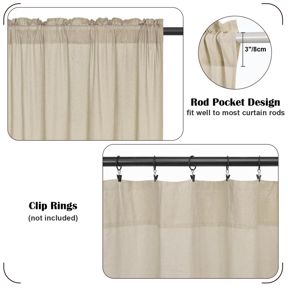 Farmhouse Valance Curtains, Boho Cotton Linen Kitchen Valance, Rustic Button ...