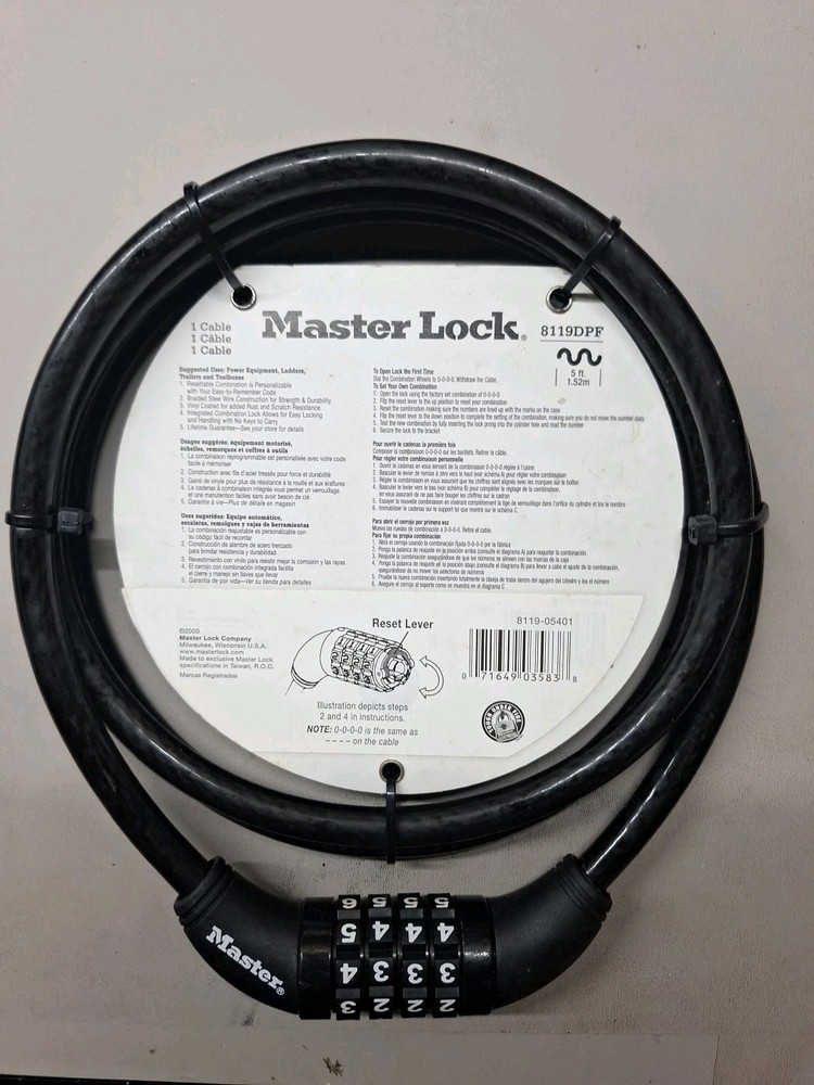 MASTER LOCK 5' Long Combination Cable Lock 3/8" Diam 8119DPF