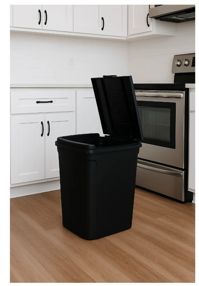 Kitchen Trash Can, 7.6 Gallon Plastic Garbage Bin with Touch Top Lid, Black