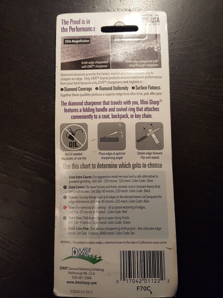 DMT F70X MINI-SHARP DIAMOND KNIFE SHARPENER SHARPENING EXTRA COARSE GRIT BLACK