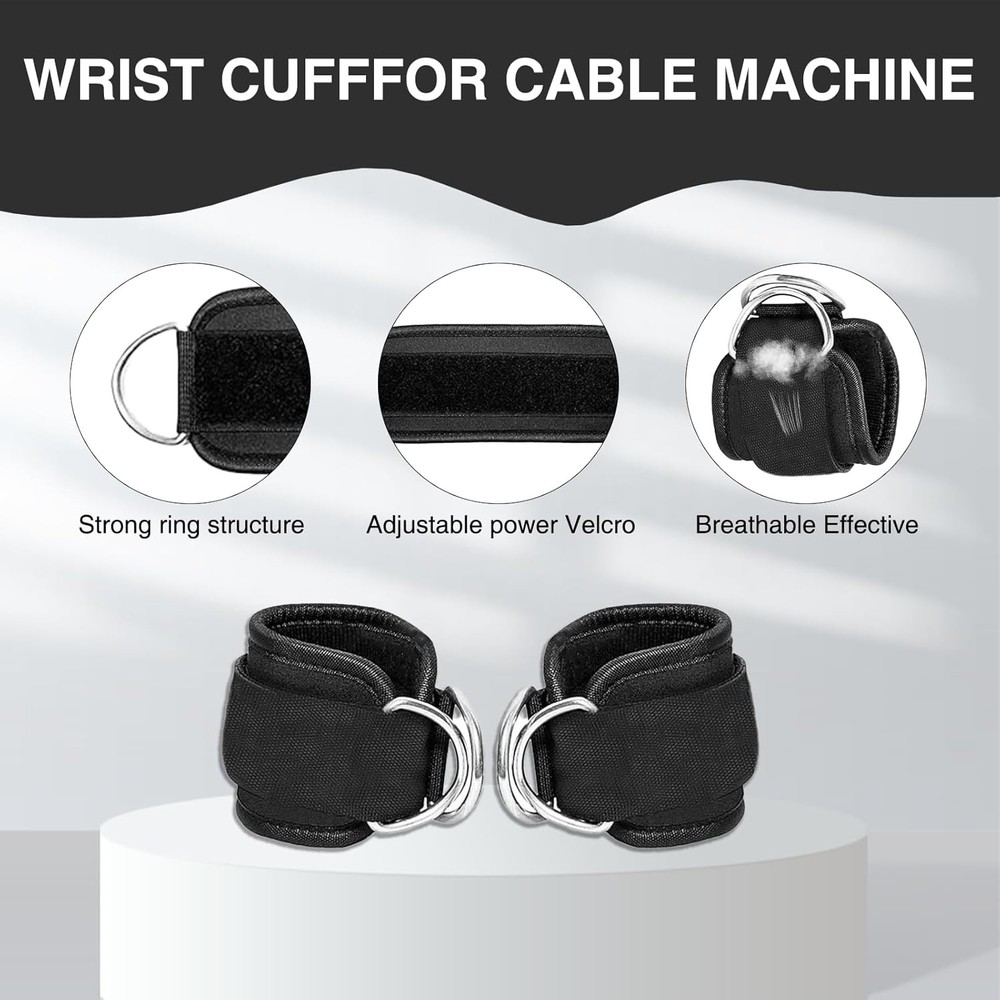 2Pcs Wrist Cuffs Lifting Straps D Ring Adjustable Gym Cable Machine Weight Strap