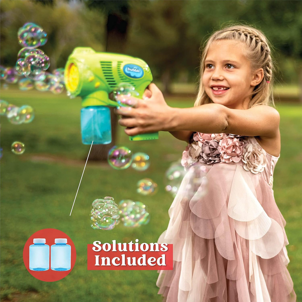 2 Kids Bubble Gun with 2 Bottles Refill Solution, Bubble Machine Gun for Toddler