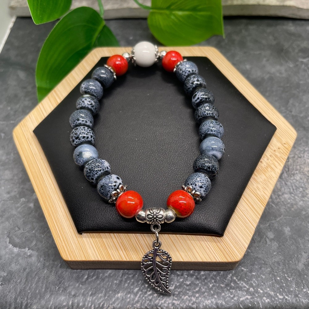 Handmade Ceramic Bead Beaded Stackable 6.5” Plus Stretch Bracelet New B408