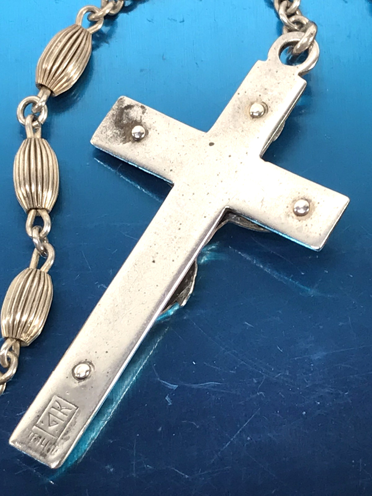 ANTIQUE ALL SOLID STERLING SILVER ROSARY by GOLDI KAPLAN - 23gm 20.5" - SWEDEN