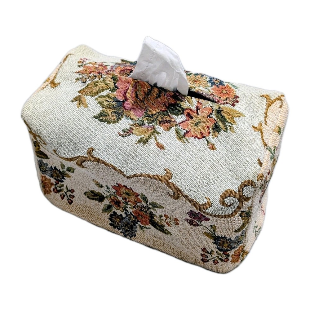 2pc Lot Vintage Victorian Tapestry rectangular Tissue Box Cover Rare