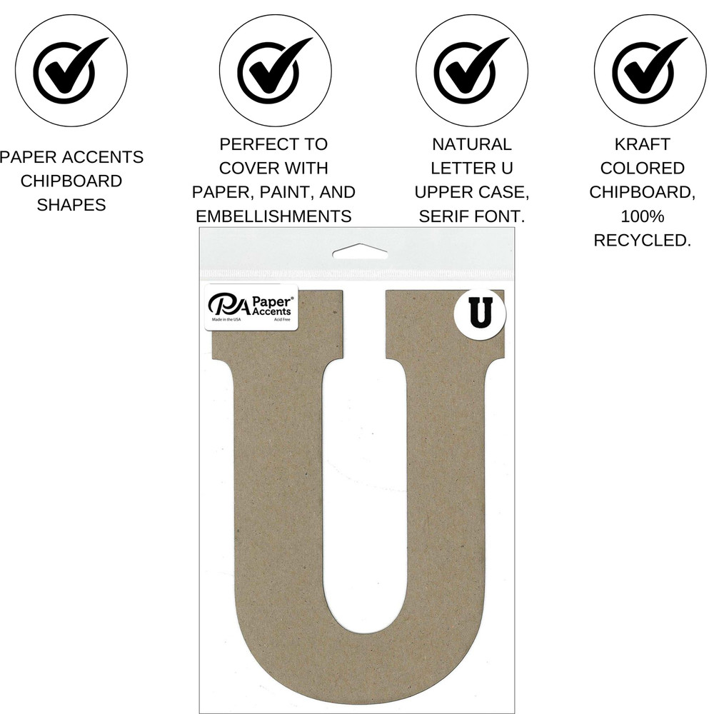 Chipboard Letter 8" U 1pc Natural