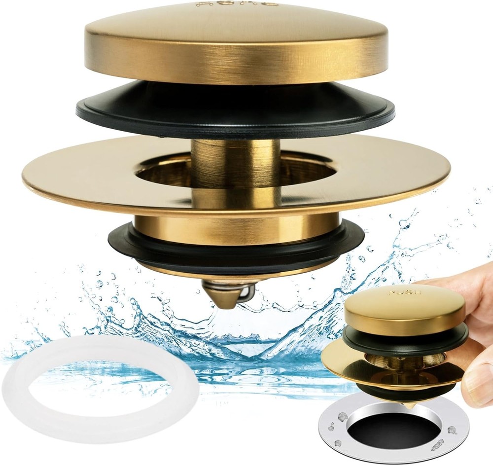 Elegant Brushed Gold Universal Bath Drain Stopper - Easy Installation & Coverage