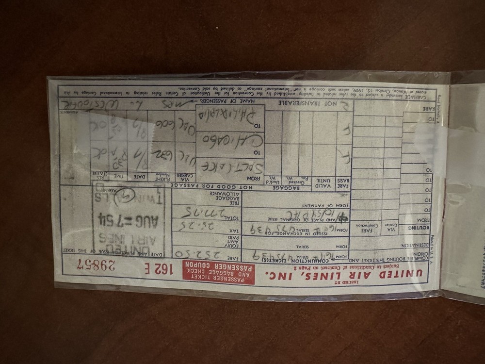 Old 1954 Delta airline Ticket