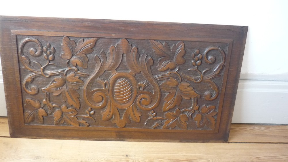 Antique French Carved Solid Oak Wood Panel VINE LEAF