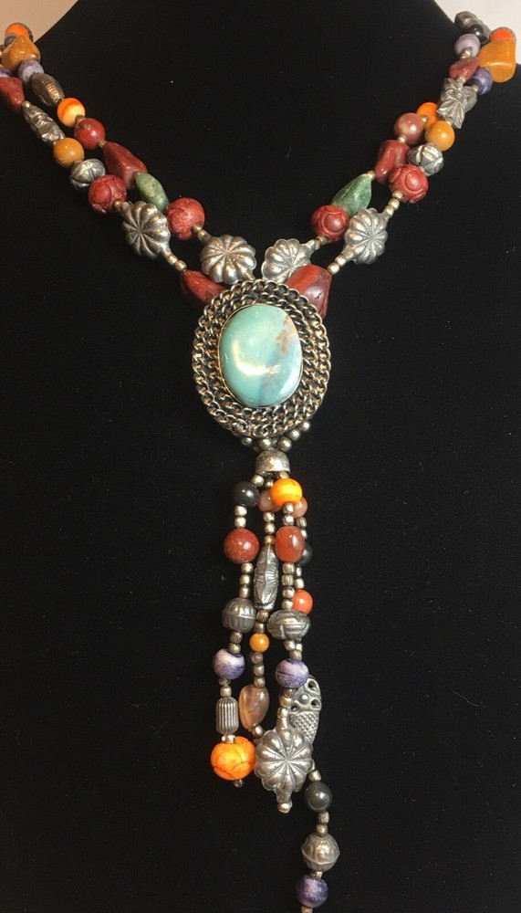Bold Silver Bead Native American Tribal Style Artisan STATEMENT Necklace