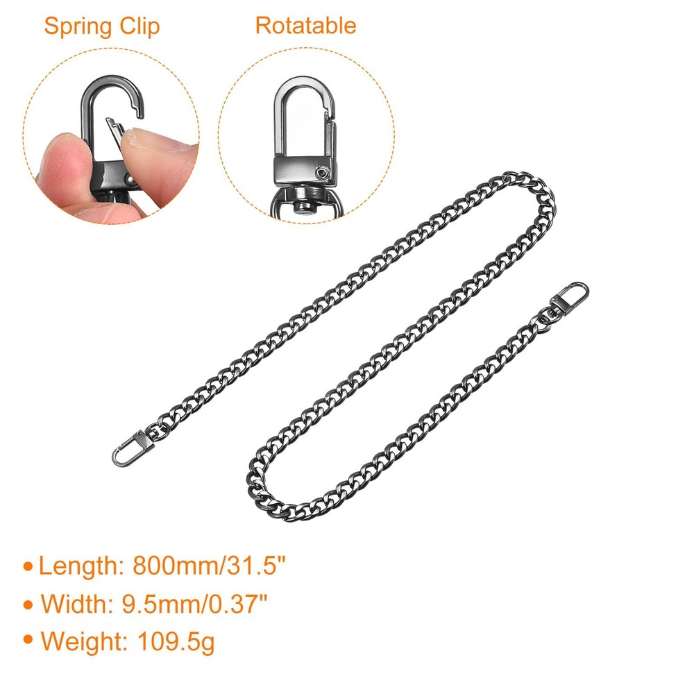 Iron Flat Chain Strap, 32" Handbag Chains Purse Straps DIY Replacement, Black