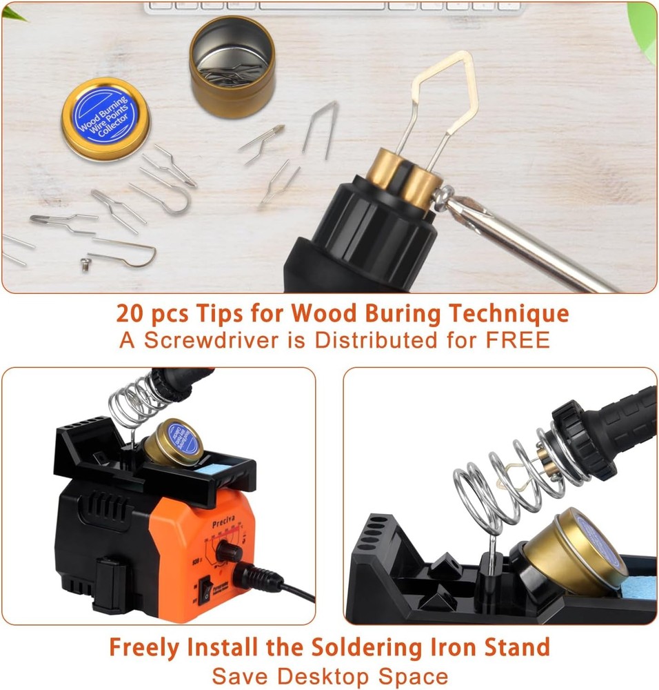 40W Adjustable Temperature Wood Burning Kit & Pyrography Tool Set