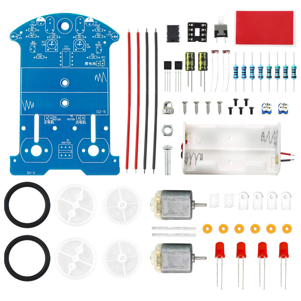 Electronics Learning Kit with Red LED and Photoresistor for Track Sensing