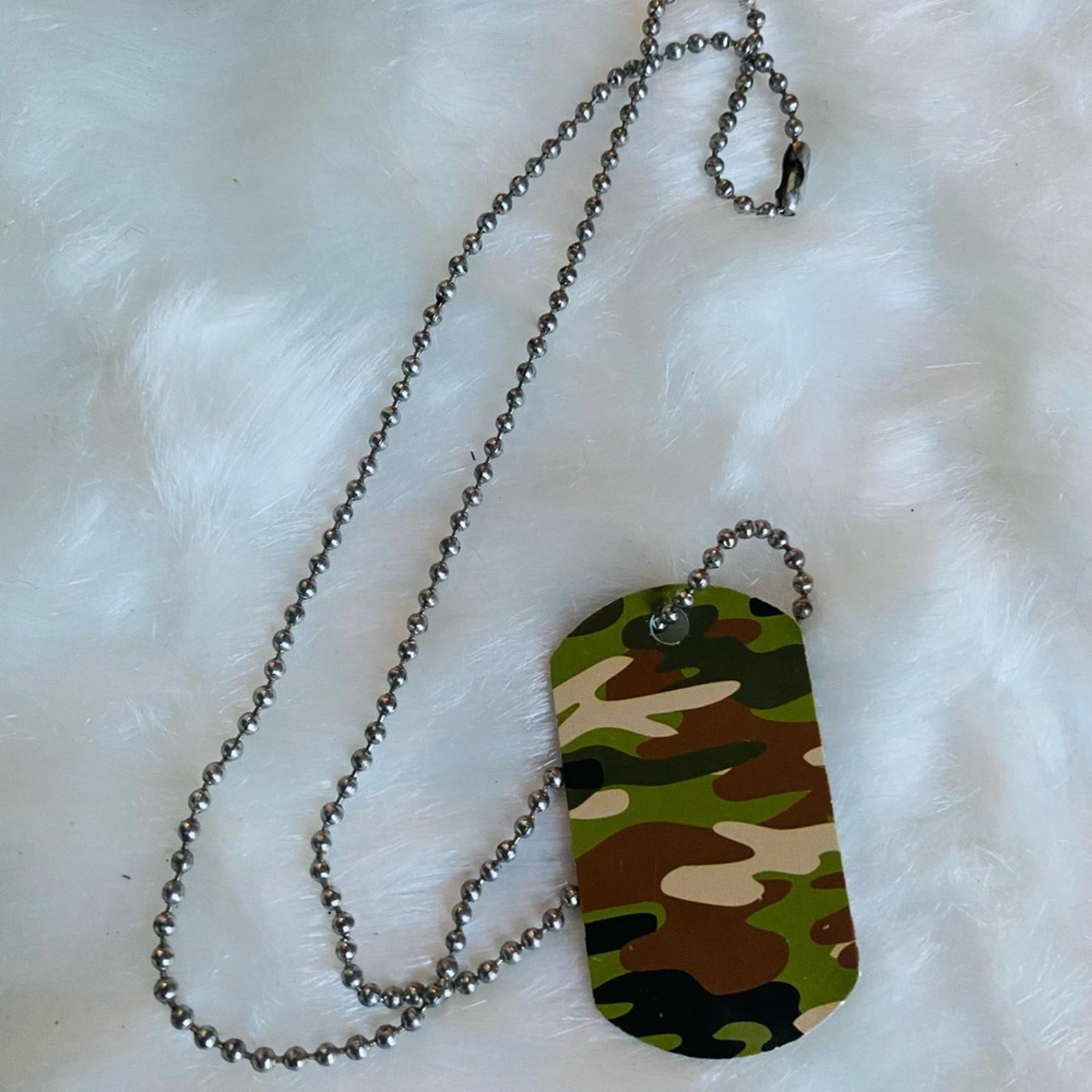 Military Style Dog Tag Necklace with Camouflage Design
