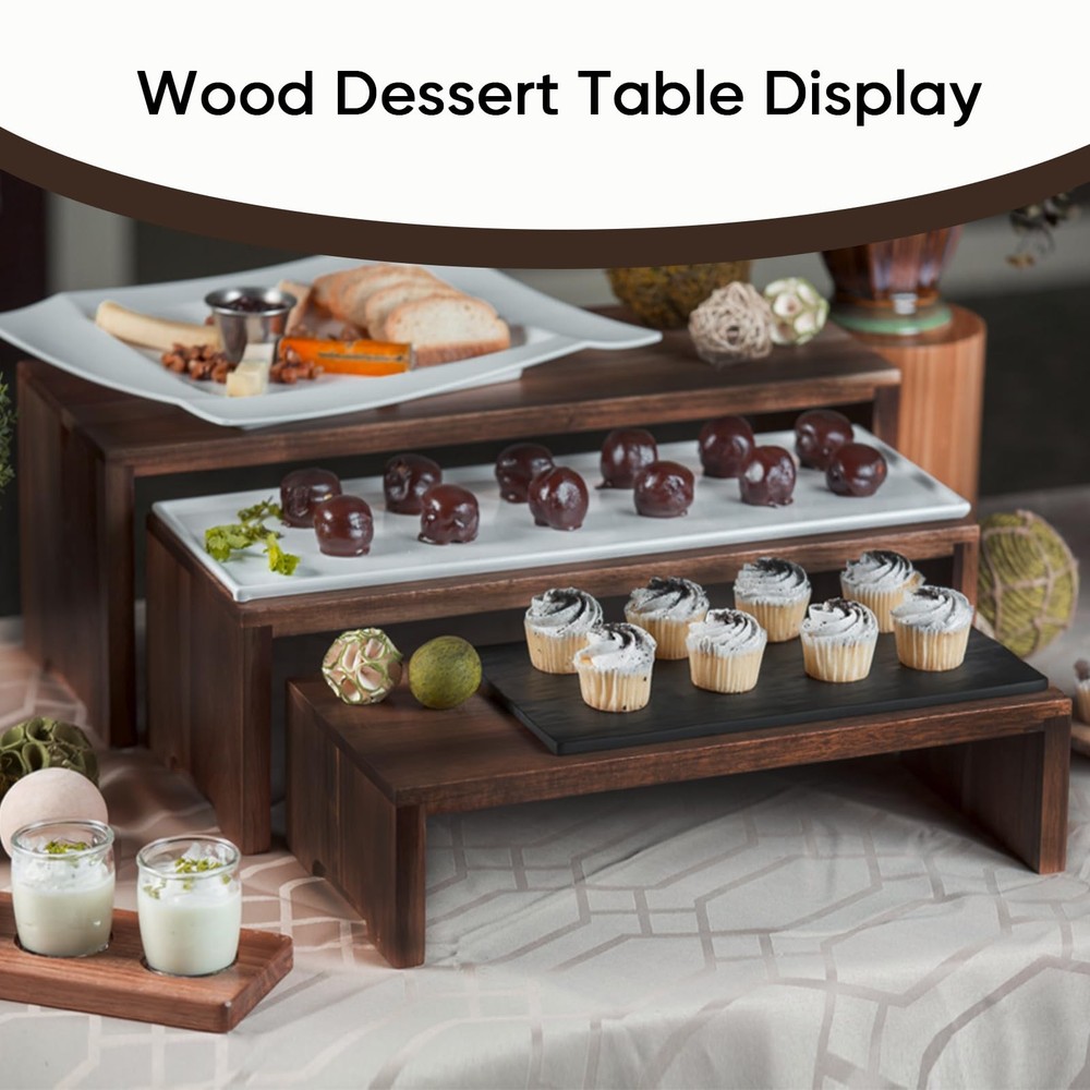 2 Set 8 Pack Tiered Wood Racks Decorative Rectangular Stands Farmhouse Decor ...