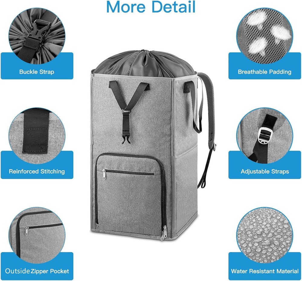 Laundry Backpack Bag, 2 in 1 Laundry Hamper Basket, Adjustable Shoulder Straps
