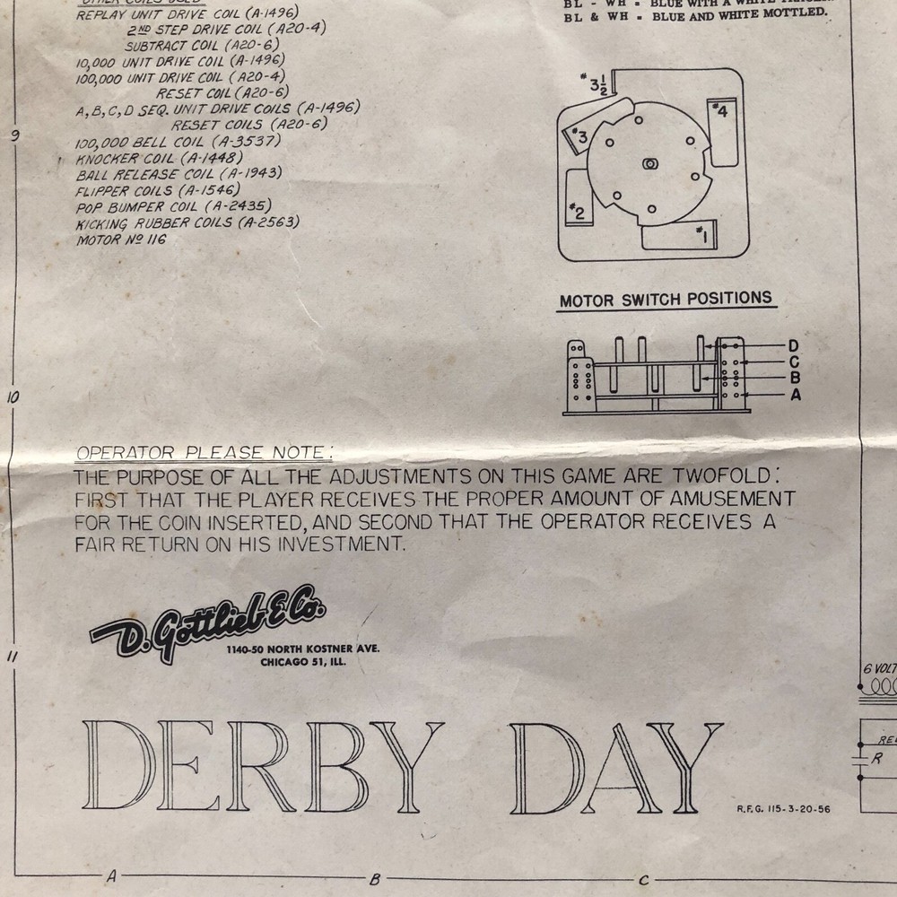Derby Day Pinball Machine Schematic