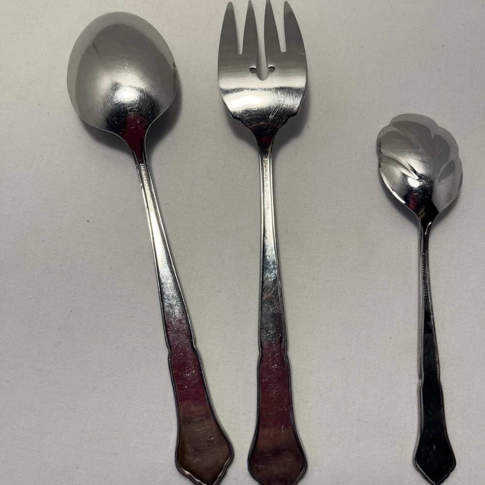 Oneida Ashmore Stainless Serving Set Serving Spoon, Cold Meat Fork, Sugar Spoon