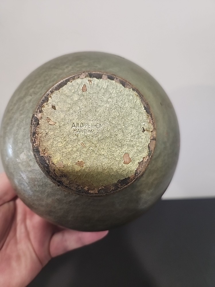 UNIQUE OPPENHEIM FOOTED BRASS ENAMEL BOWL