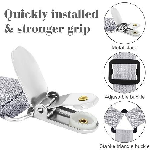 Bed Sheet Fasteners Straps - 4 Pack Adjustable Bed Sheet Holder 4 Pcs Grey