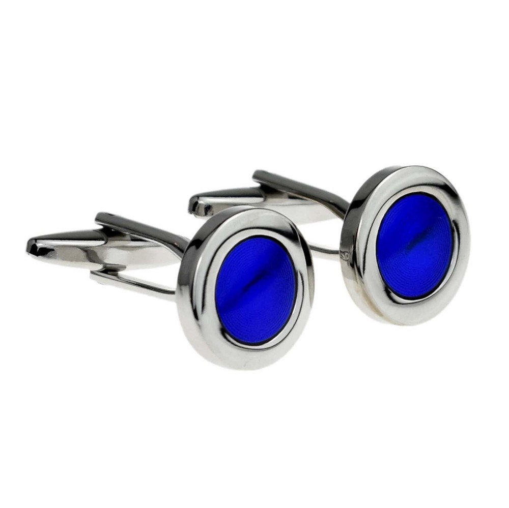 Round Cufflinks with Blue Circle Design Presented in a Gift Box