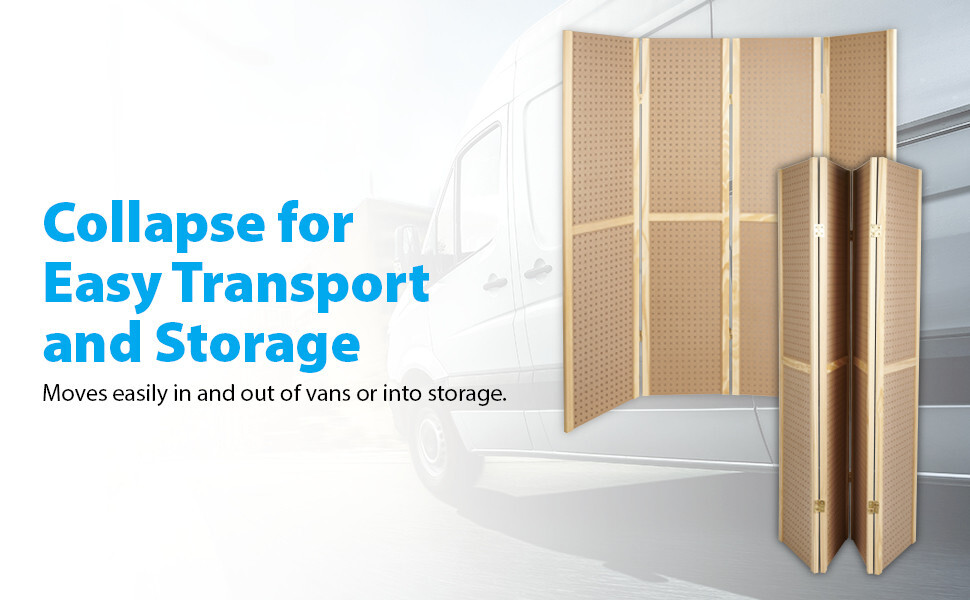 Folding Pegboard Display Craft Display 4 Panel 5' Folds Flat 60" H Peg Board