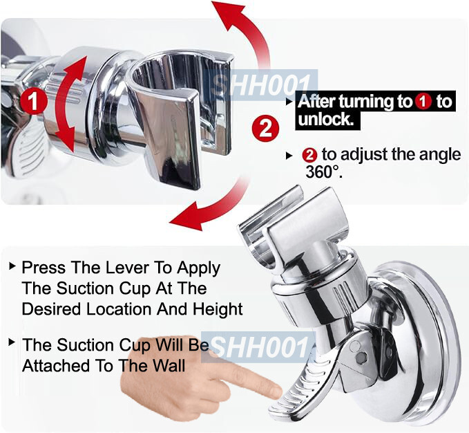 Suction Cup Shower Head Holder with Adjustable Grip
