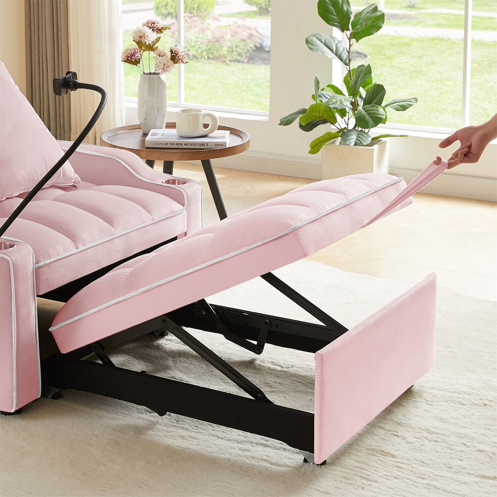 Convertible Sofa Bed Chairs 3-in-1 Multi-Function Folding Sleeper Sofa Pink US