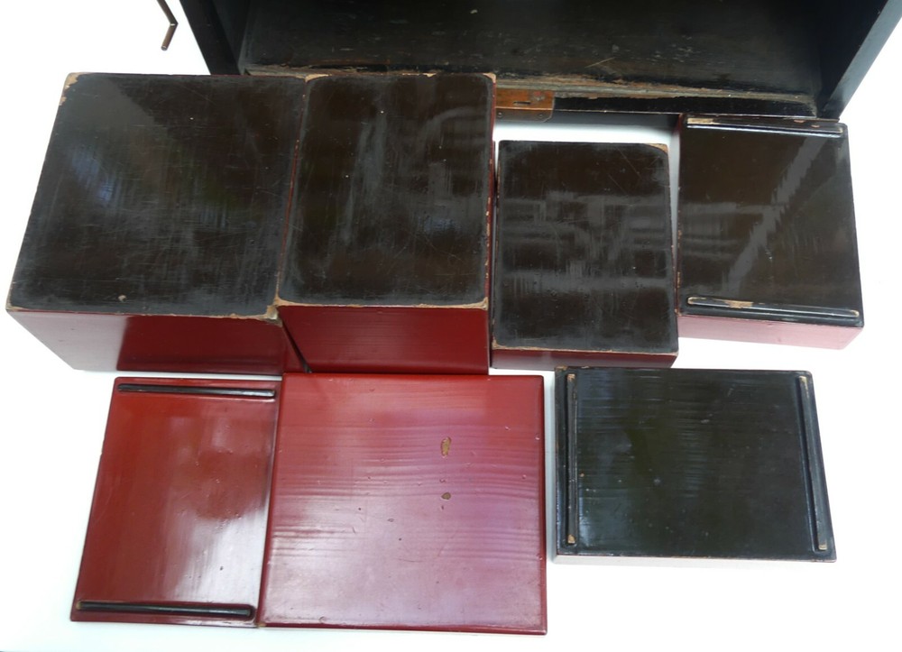 Antique Japanese copper sake warming heating w lacquer box set