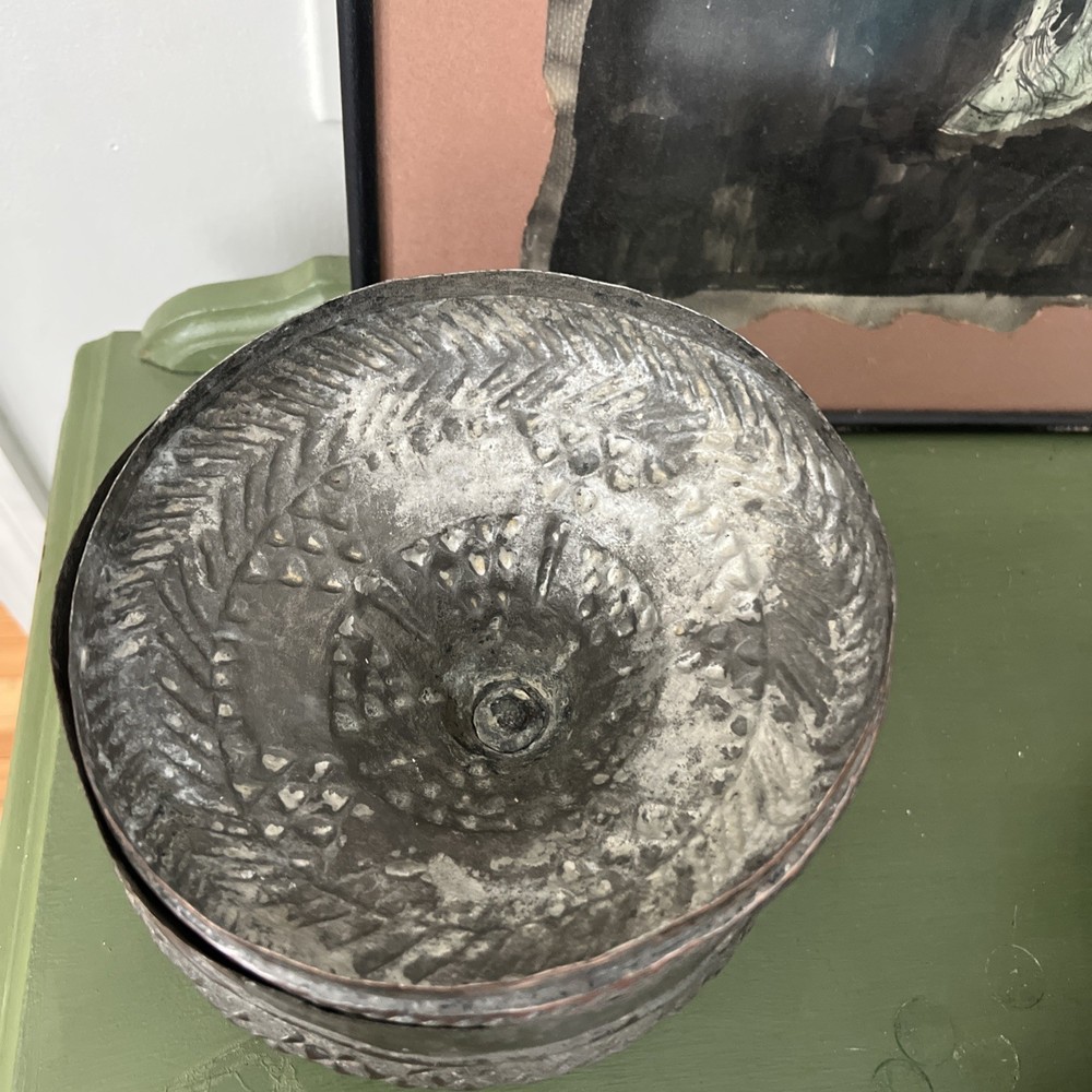 Vintage Hand Hammered Copper Plated Lidded Storage Container