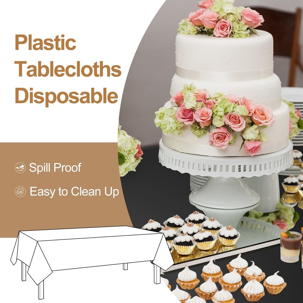 Black 16 Pack 54 x 108 Inch Plastic Tablecloths, Disposable Rectangle Tablecl...