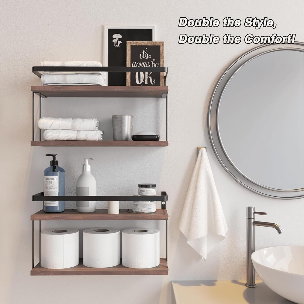 Chic Floating Bathroom Shelves with Protective Rail - Space-Efficient Storage
