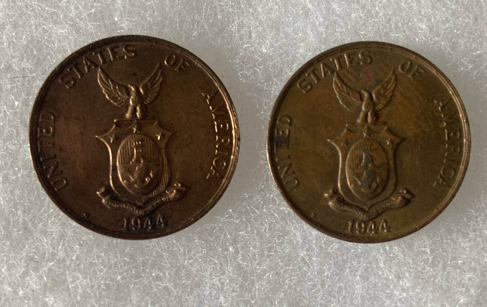 2 United States, Philippines, Centavo Coins, 1944