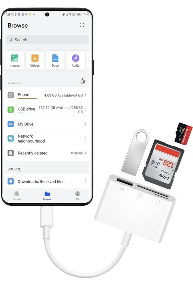 USB-C 3-in-1 Hub Adapter Converter SD Card Reader Open Box