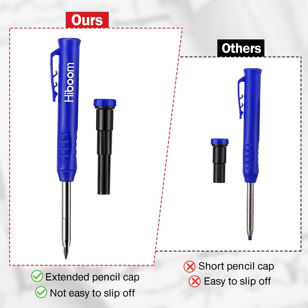 Solid Carpenter Pencil Set for Construction with 7 Refills Built-in Sharpener